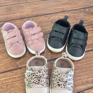 Pink and Black Baby Walker Shoes with Velcro Straps